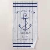 Nautic White Wood Custom Family Anchor Strandtuch (Vorderseite)