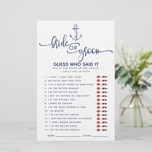 Nautic Who Said It Brautparty Games (Stehend Vorderseite)