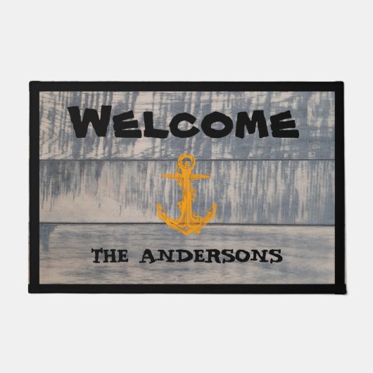 Nautic Willkommen jeder Name Rustic Graufamilie Fußmatte (Vorderseite)