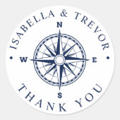 Nautic Wind Compass White | Navy Vielen Dank Runder Aufkleber (Vorderseite)