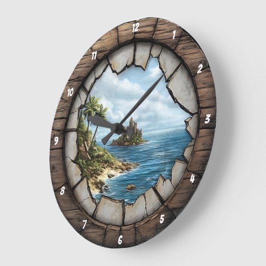 Nautic Window Island Escape Rustic Coastal Große Wanduhr (Winkel)