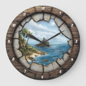 Nautic Window Island Escape Rustic Coastal Große Wanduhr (Vorderseite)