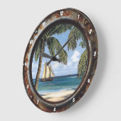 Nautic Window Rustic Tropical Sailboat Große Wanduhr (Winkel)