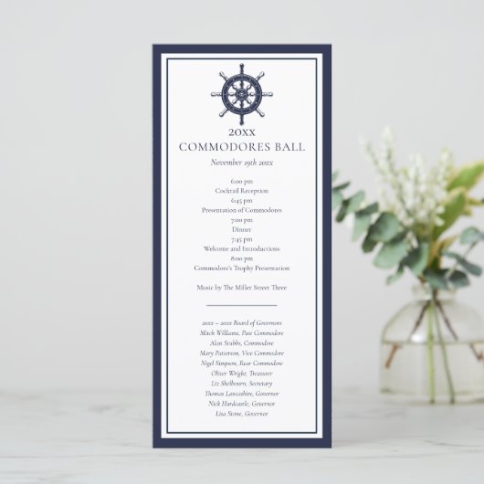 Nautic Yacht Club Navy Blue Menu Programm (Stehend Vorderseite)