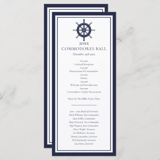 Nautic Yacht Club Navy Blue Menu Programm (Vorne/Hinten)