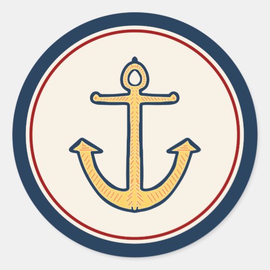 Nautic Yellow Anchor Runder Aufkleber (Vorderseite)