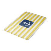 Nautic Yellow Stripes Navy Blue Banner Anker Badematte (Schrägansicht)
