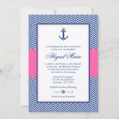 Nautic Zickzack Anchor Blue Pink Bat Mitzvah Einladung (Vorderseite)