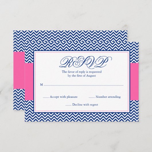 Nautic Zickzack Anchor Blue Pink Bat Mitzvah UAWG RSVP Karte (Vorne/Hinten)