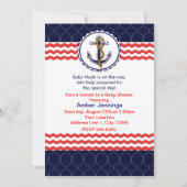 Nautic Zickzack Anchor Blue Red Invitation Card Einladung (Vorderseite)