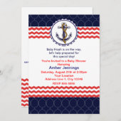 Nautic Zickzack Anchor Blue Red Invitation Card Einladung (Vorne/Hinten)