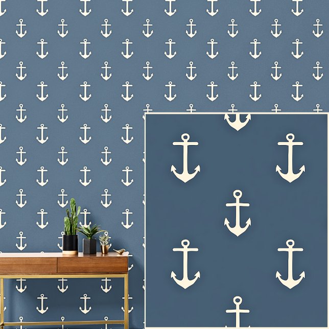 Nautical 0ff White Anchor on Dark Gray / Blue Tapete (Von Creator hochgeladen)