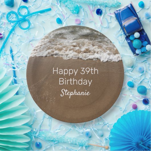 Nautical 39. Happy Birthday Custom Age Beach Pappteller (Party)