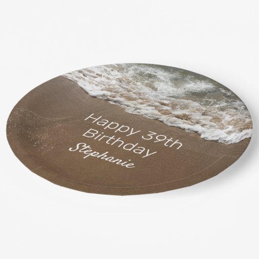 Nautical 39. Happy Birthday Custom Age Beach Pappteller (Schrägansicht)