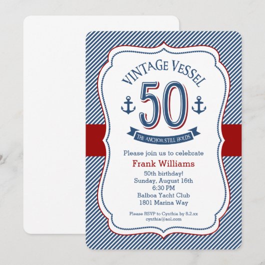 Nautical 50. Geburtstag Einladung (Vorne/Hinten)