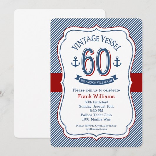 Nautical 60. Geburtstag Einladung (Vorne/Hinten)