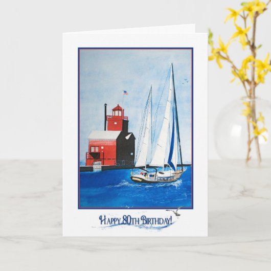 Nautical 80. Geburtstag Karte (Gelbe Blume)
