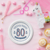 Nautical 80. Geburtstagspapier Pappteller (Party)
