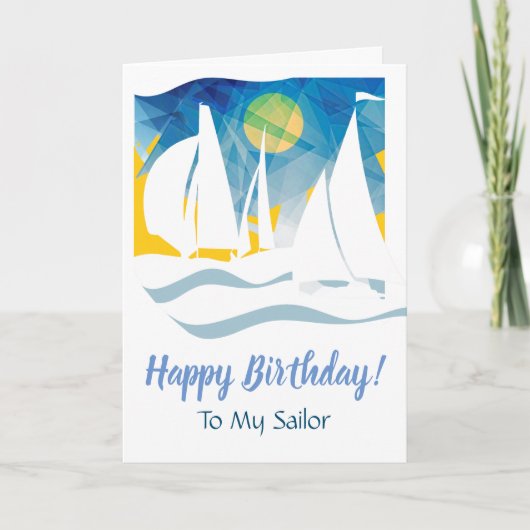 Nautical Abstrakt Sailing Happy Birthday Karte (Vorderseite)