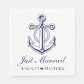 Nautical Achor Navy Blue Just Married Wedding Serviette (Vorderseite)