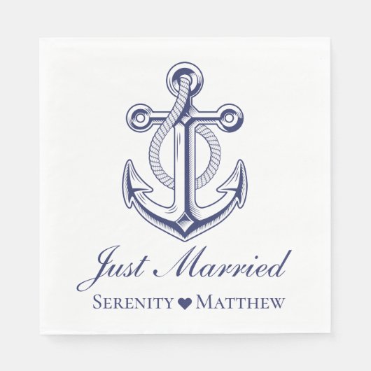 Nautical Achor Navy Blue Just Married Wedding Serviette (Vorderseite)