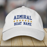 Nautical Admiral, dein Name für das Boot weiß Bestickte Kappe<br><div class="desc">Nautical Admiral Ihr Bootsname Personalisiert Baseball Cap Weiß</div>