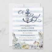 Nautical Adventure Anchor Oh Boy Boho Baby Shower Einladung (Vorderseite)
