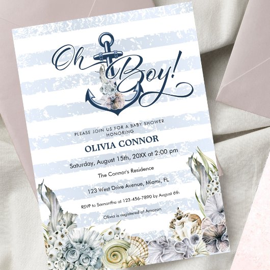 Nautical Adventure Anchor Oh Boy Boho Baby Shower Einladung