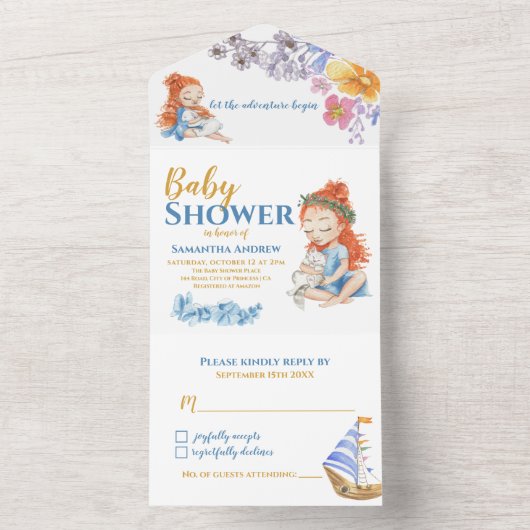 Nautical Adventure Baby Dusche All In One Einladung (Innen Boden)