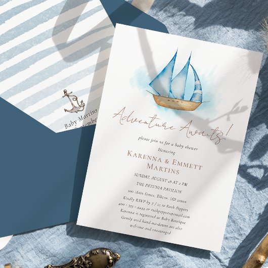 Nautical Adventure erwartet White Baby Shower Einladung