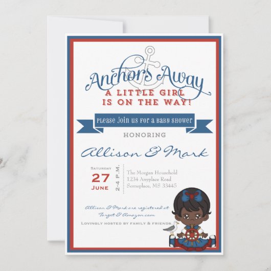 Nautical African American Baby Shower Einladung (Vorderseite)