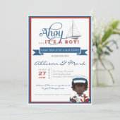 Nautical African American Baby Shower Einladung (Stehend Vorderseite)