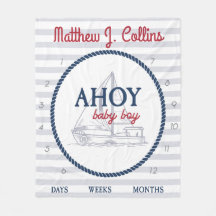 Nautical Ahoy Baby Boy Sailboat Milestone
