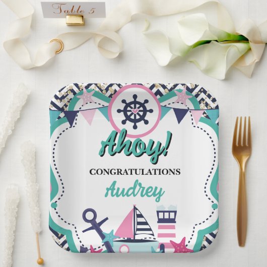 Nautical Ahoy Baby Shower Pappteller (Hochzeit)