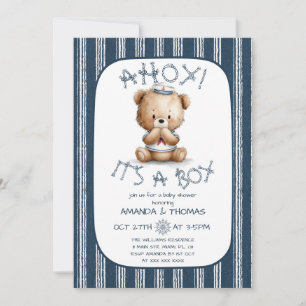 Nautical Ahoy Bear Boy Baby Dusche Einladung