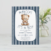 Nautical Ahoy Bear Boy Baby Dusche Einladung (Stehend Vorderseite)