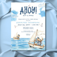 Nautical Ahoy Es a Boy Sailor Bears Baby Dusche