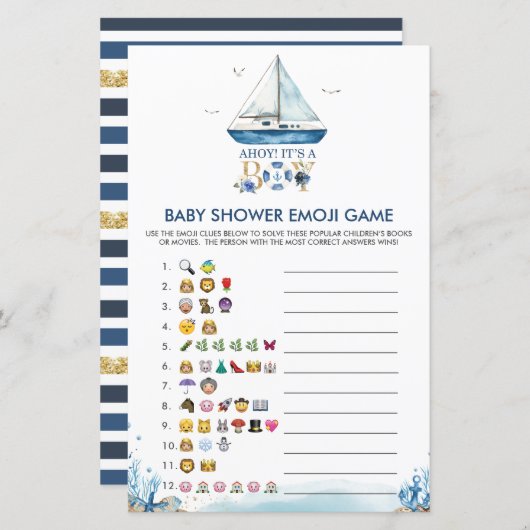 Nautical Ahoy Es ist ein Baby-Dusche Emoji Spiel (Vorne/Hinten)