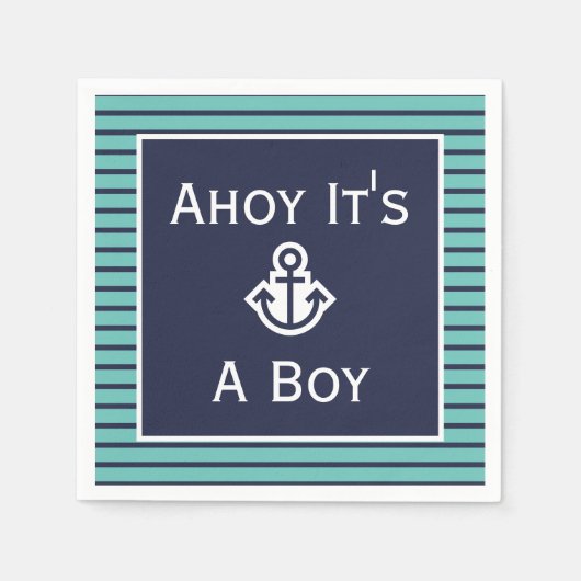 Nautical Ahoy Es ist ein Junge gestreift Napkins Serviette (Vorderseite)