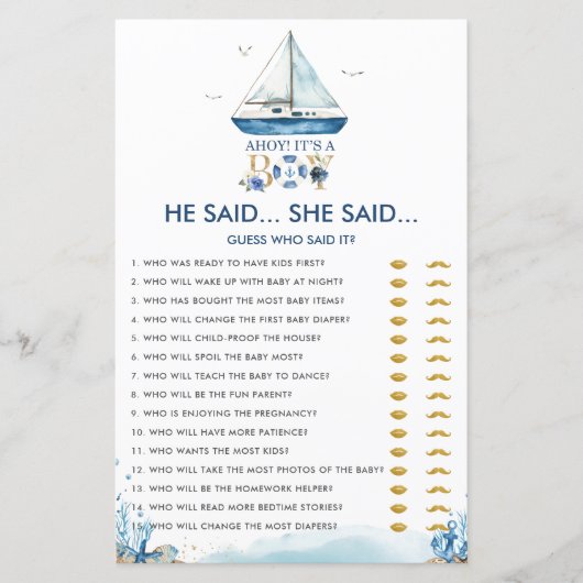 Nautical Ahoy Es ist ein Junge, sagte er sagte, si (Vorderseite)