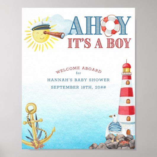 Nautical Ahoy ist eine Baby-Dusche Willkommen Poster (Vorne)