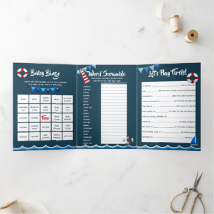 Nautical ahoy Leuchtturm Schiff Seejungen ersten P Dreifach Gefaltete Einladung