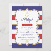 Nautical Anchor 4. Juli Red Blue Gold Baby Dusche Einladung (Vorderseite)