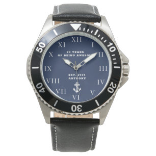 Nautical Anchor 90. Geburtstag Vintag Navy Armbanduhr