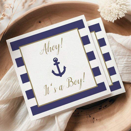 Nautical Anchor "Ahoy! It's a Boy!" Baby Shower Serviette