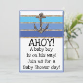 Nautical Anchor and Rope Boy Baby Shower (blau) Einladung (Stehend Vorderseite)
