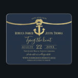 Nautical Anchor and Rope Gold Rope Knot Wedding Einladung<br><div class="desc">Navy und Gold Segel Knoten und Anker,  "Krawatte der Knoten" Ankündigung Datum freihalten mit Verlobung Foto auf der Rückseite. Die handliche 4, 5 x 5, 5-fach-Karte ist eine moderne und elegante Art,  Ihre Hochzeitsgäste über Ihre bevorstehende Hochzeit in Urlaubsort-,  Wassersport- oder Kreuzfahrtschiffhochzeit zu informieren.</div>
