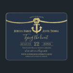 Nautical Anchor and Rope Gold Rope Knot Wedding Einladung<br><div class="desc">Navy und Gold Segel Knoten und Anker,  "Krawatte der Knoten" Ankündigung Datum freihalten mit Verlobung Foto auf der Rückseite. Die handliche 4, 5 x 5, 5-fach-Karte ist eine moderne und elegante Art,  Ihre Hochzeitsgäste über Ihre bevorstehende Hochzeit in Urlaubsort-,  Wassersport- oder Kreuzfahrtschiffhochzeit zu informieren.</div>