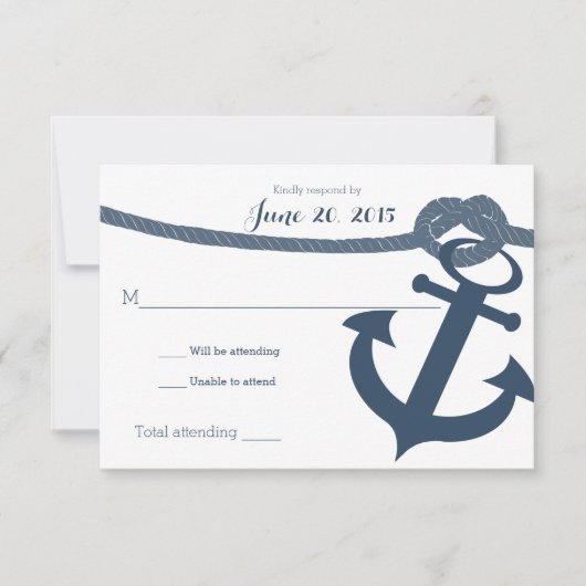 Nautical Anchor and Rope Wedding Response Card RSVP Karte (Vorderseite)