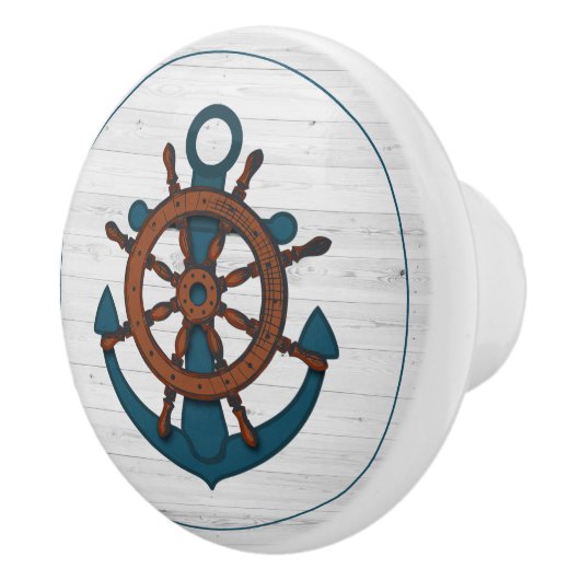 Nautical Anchor auf Weißholz Keramikknauf (Rechts)